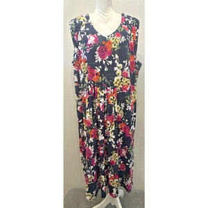 Roaman’s Navy Floral Midi Dress Boho Garden Party Sleeveless Plus Size 26W